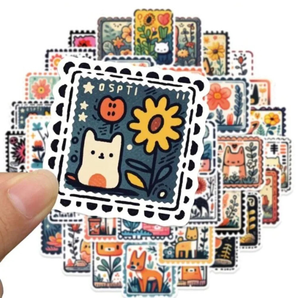 50 multicolored cartoon flower animal stickers decor laptop cup book luggage mug